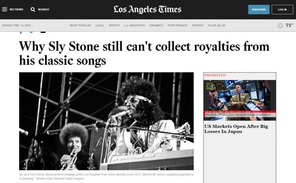 LA Times Why Sly Stone still can't collect royalties © Shery Rayn Barnett