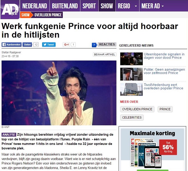AD Werk funkgenie Prince voor altijd in de hitlijsten