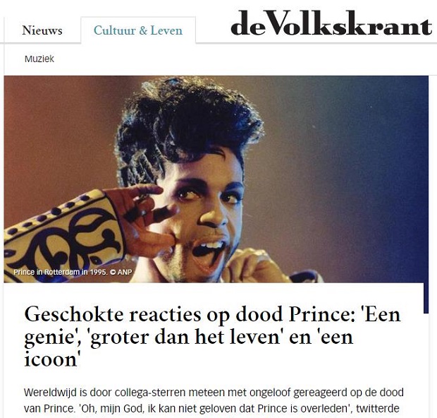 Volkskrant Geschokte reacties op dood Prince
